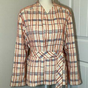 CHICO'S NWT Jacquard Tweed Jacket Women's Cream Striped Orange Blue